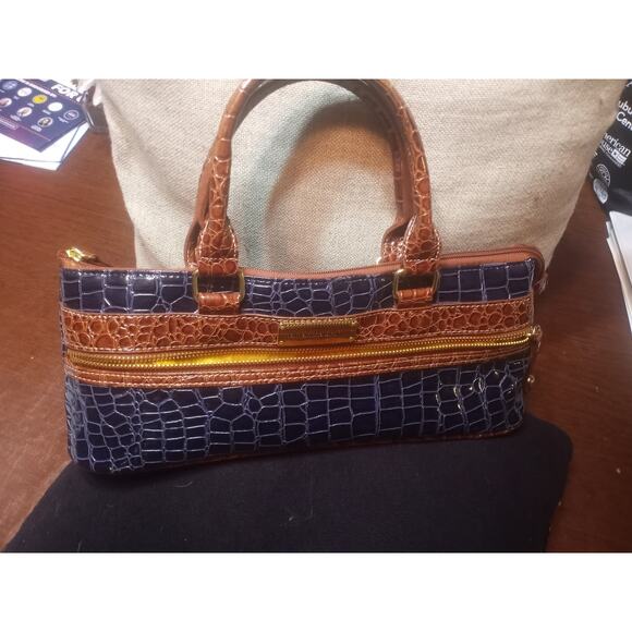 SAMANTHA BROWN Insulated Travel Wine Tote Faux Croc Leather Zip Closure Color - Picture 7 of 8